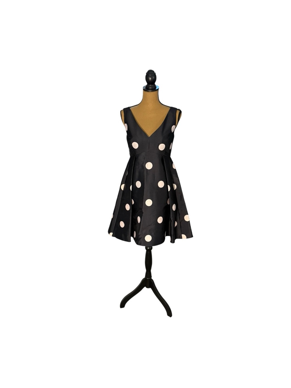 Kate Spade Spotlight Polka Dot Fit & Flare Dress Navy Cream Size 2 V-Neck
